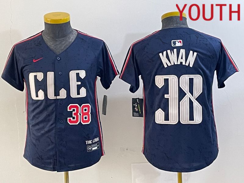 Youth Cleveland Indians 38 Kwan Blue City Edition Nike 2024 MLB Jersey style 3